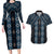 New Zealand Aotearoa Couples Matching Long Sleeve Bodycon Dress and Hawaiian Shirt Blue Poutama With Taniko Pattern LT05