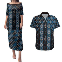 New Zealand Aotearoa Couples Matching Puletasi and Hawaiian Shirt Blue Poutama With Taniko Pattern LT05 Blue - Polynesian Pride