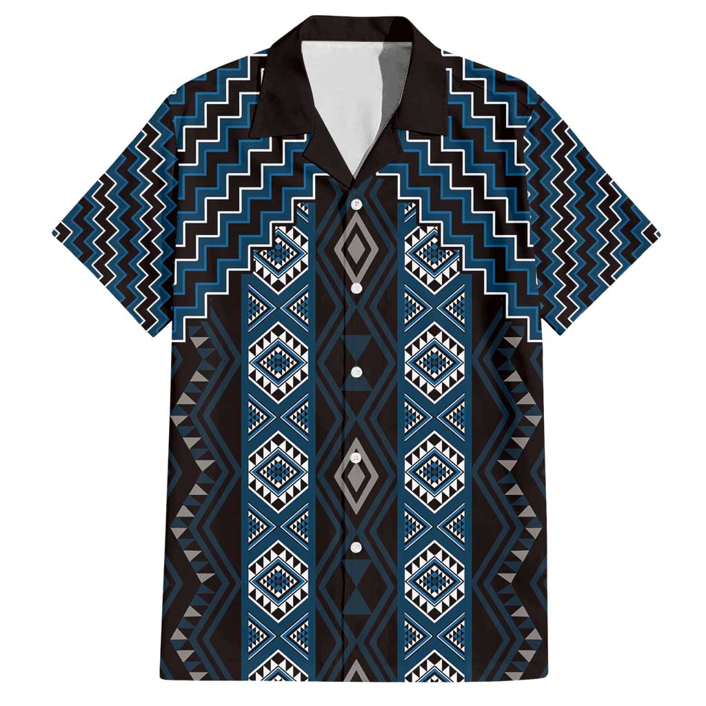 New Zealand Aotearoa Family Matching Long Sleeve Bodycon Dress and Hawaiian Shirt Blue Poutama With Taniko Pattern LT05 Dad's Shirt - Short Sleeve Blue - Polynesian Pride