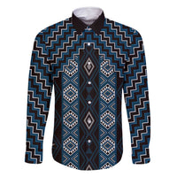 New Zealand Aotearoa Family Matching Long Sleeve Bodycon Dress and Hawaiian Shirt Blue Poutama With Taniko Pattern LT05 Dad's Shirt - Long Sleeve Blue - Polynesian Pride