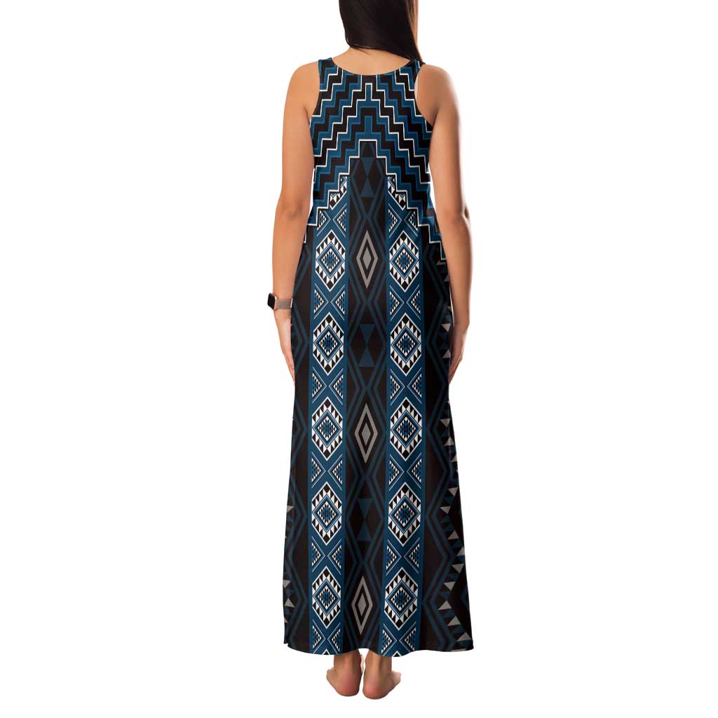 New Zealand Aotearoa Family Matching Tank Maxi Dress and Hawaiian Shirt Blue Poutama With Taniko Pattern LT05