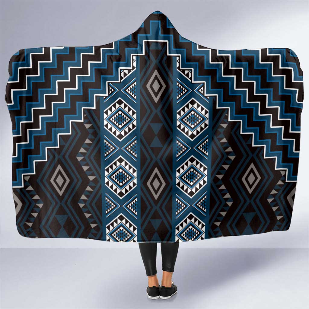 New Zealand Aotearoa Hooded Blanket Blue Poutama With Taniko Pattern LT05