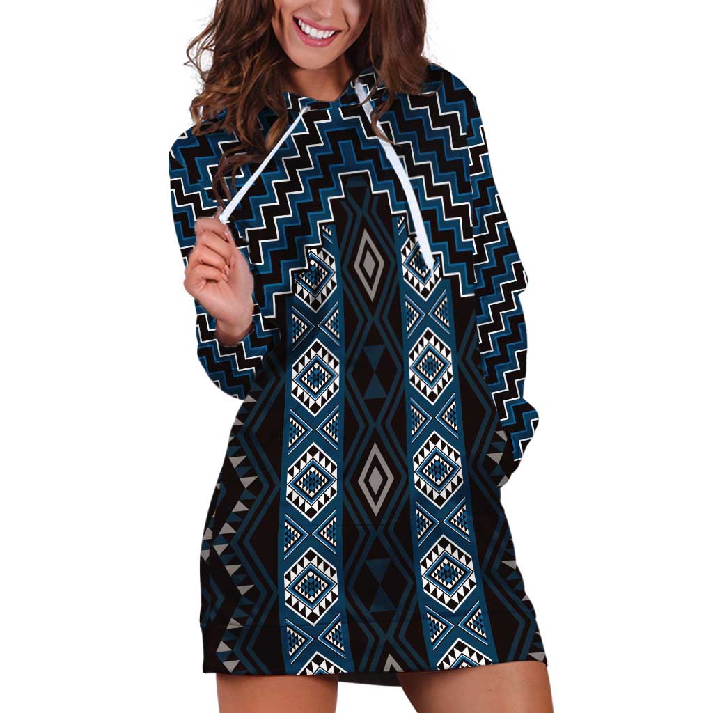 New Zealand Aotearoa Hoodie Dress Blue Poutama With Taniko Pattern LT05