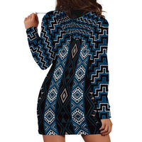New Zealand Aotearoa Hoodie Dress Blue Poutama With Taniko Pattern LT05