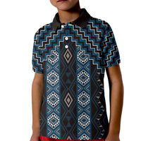 New Zealand Aotearoa Kid Polo Shirt Blue Poutama With Taniko Pattern LT05
