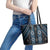 New Zealand Aotearoa Leather Tote Bag Blue Poutama With Taniko Pattern LT05