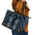 New Zealand Aotearoa Leather Tote Bag Blue Poutama With Taniko Pattern LT05