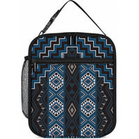 New Zealand Aotearoa Lunch Bag Blue Poutama With Taniko Pattern LT05 10.2 × 8.3 × 4.3 inch Blue - Polynesian Pride