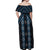 New Zealand Aotearoa Off Shoulder Maxi Dress Blue Poutama With Taniko Pattern LT05