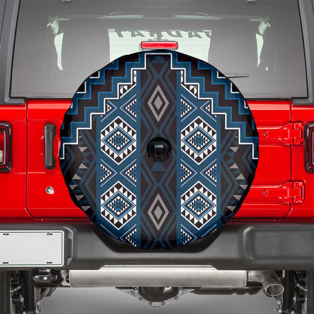 New Zealand Aotearoa Spare Tire Cover Blue Poutama With Taniko Pattern LT05