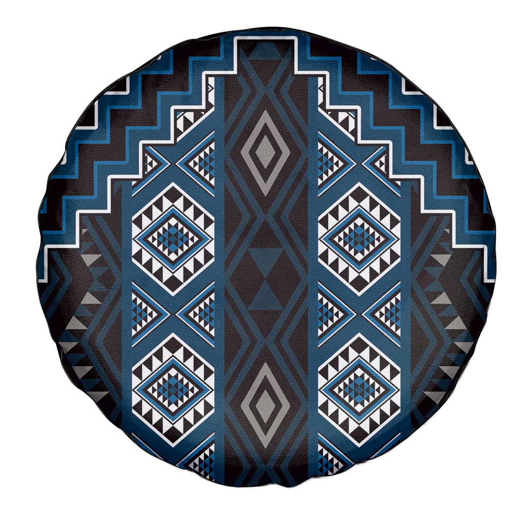 New Zealand Aotearoa Spare Tire Cover Blue Poutama With Taniko Pattern LT05