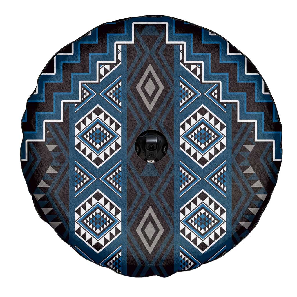 New Zealand Aotearoa Spare Tire Cover Blue Poutama With Taniko Pattern LT05