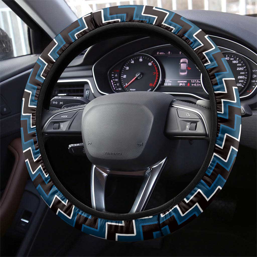 New Zealand Aotearoa Steering Wheel Cover Blue Poutama With Taniko Pattern LT05