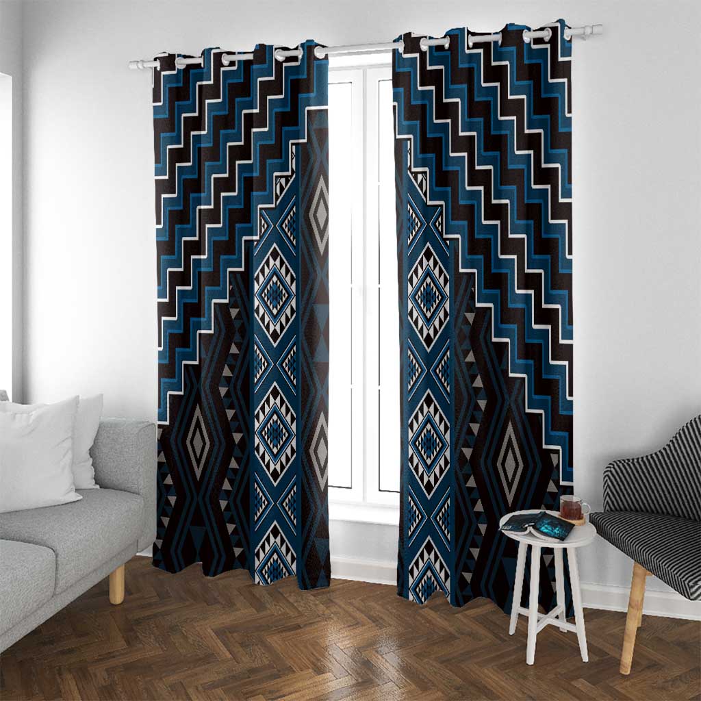 New Zealand Aotearoa Window Curtain Blue Poutama With Taniko Pattern LT05