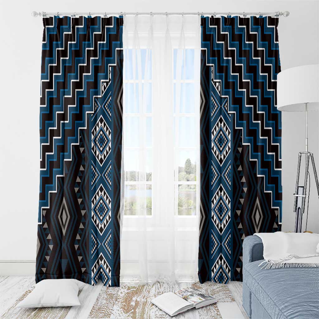 New Zealand Aotearoa Window Curtain Blue Poutama With Taniko Pattern LT05