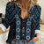 New Zealand Aotearoa Women Casual Shirt Blue Poutama With Taniko Pattern LT05
