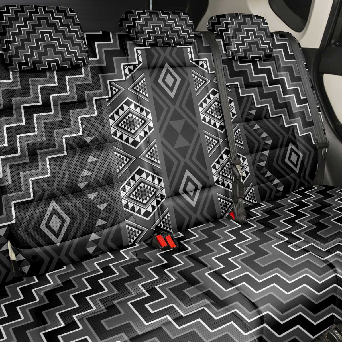 New Zealand Aotearoa Back Car Seat Cover Black Poutama With Taniko Pattern LT05