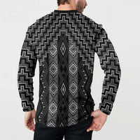 New Zealand Aotearoa Button Sweatshirt Black Poutama With Taniko Pattern LT05