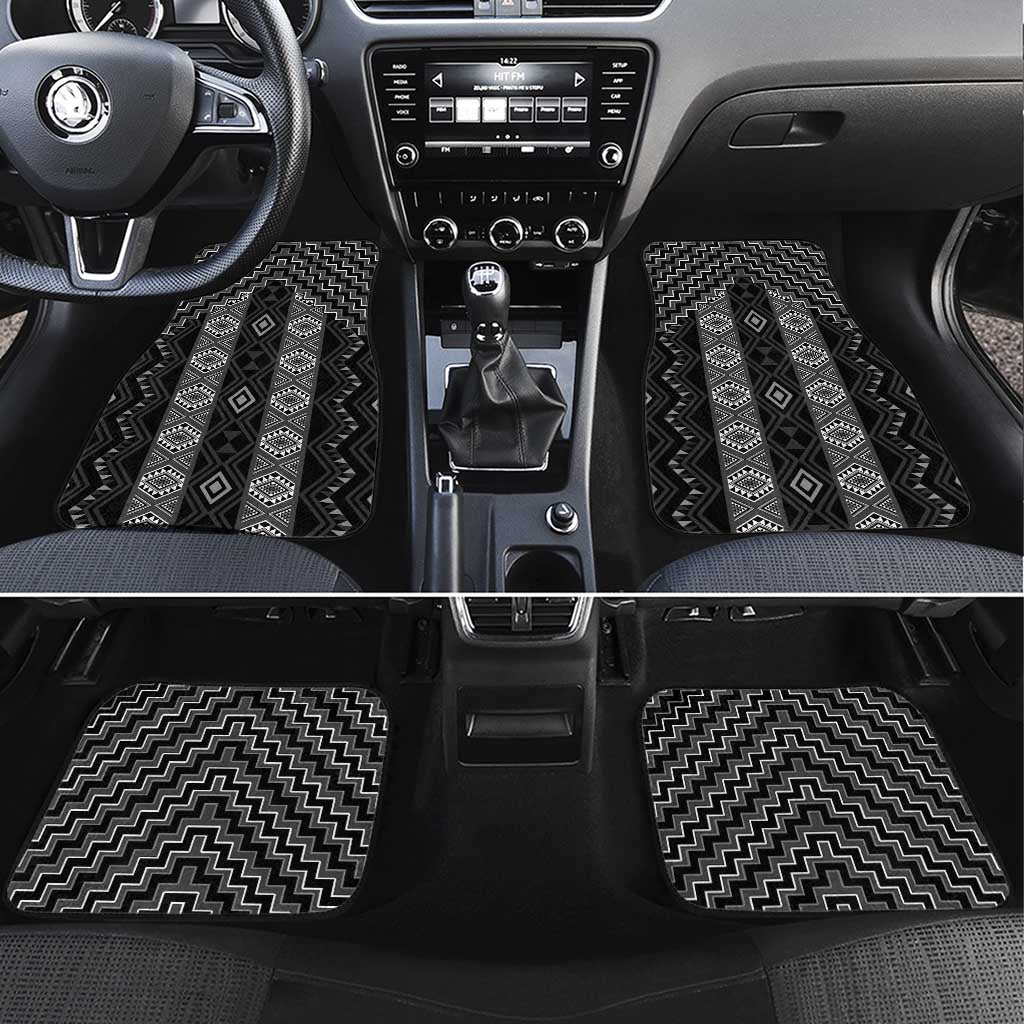 New Zealand Aotearoa Car Mats Black Poutama With Taniko Pattern LT05