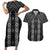 New Zealand Aotearoa Couples Matching Short Sleeve Bodycon Dress and Hawaiian Shirt Black Poutama With Taniko Pattern LT05