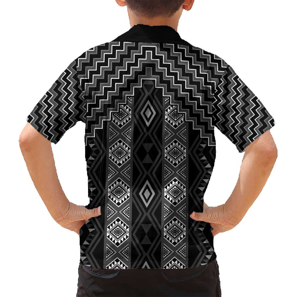 New Zealand Aotearoa Family Matching Long Sleeve Bodycon Dress and Hawaiian Shirt Black Poutama With Taniko Pattern LT05 - Polynesian Pride