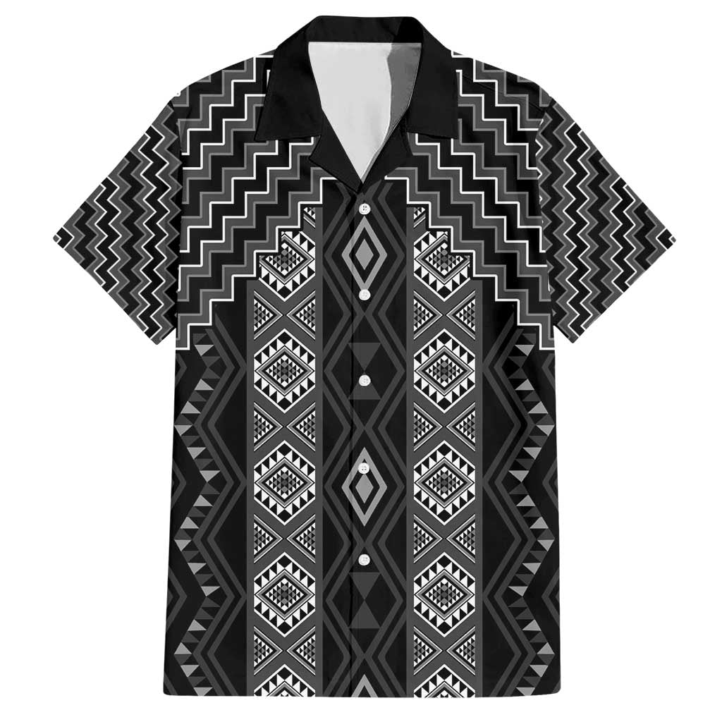 New Zealand Aotearoa Family Matching Short Sleeve Bodycon Dress and Hawaiian Shirt Black Poutama With Taniko Pattern LT05 Dad's Shirt - Short Sleeve Black - Polynesian Pride