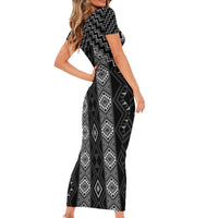 New Zealand Aotearoa Family Matching Short Sleeve Bodycon Dress and Hawaiian Shirt Black Poutama With Taniko Pattern LT05 - Polynesian Pride