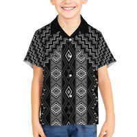 New Zealand Aotearoa Family Matching Short Sleeve Bodycon Dress and Hawaiian Shirt Black Poutama With Taniko Pattern LT05 Son's Shirt Black - Polynesian Pride