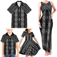 New Zealand Aotearoa Family Matching Tank Maxi Dress and Hawaiian Shirt Black Poutama With Taniko Pattern LT05