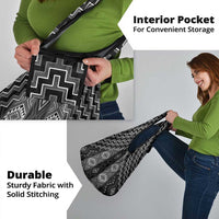 New Zealand Aotearoa Grocery Bag Black Poutama With Taniko Pattern