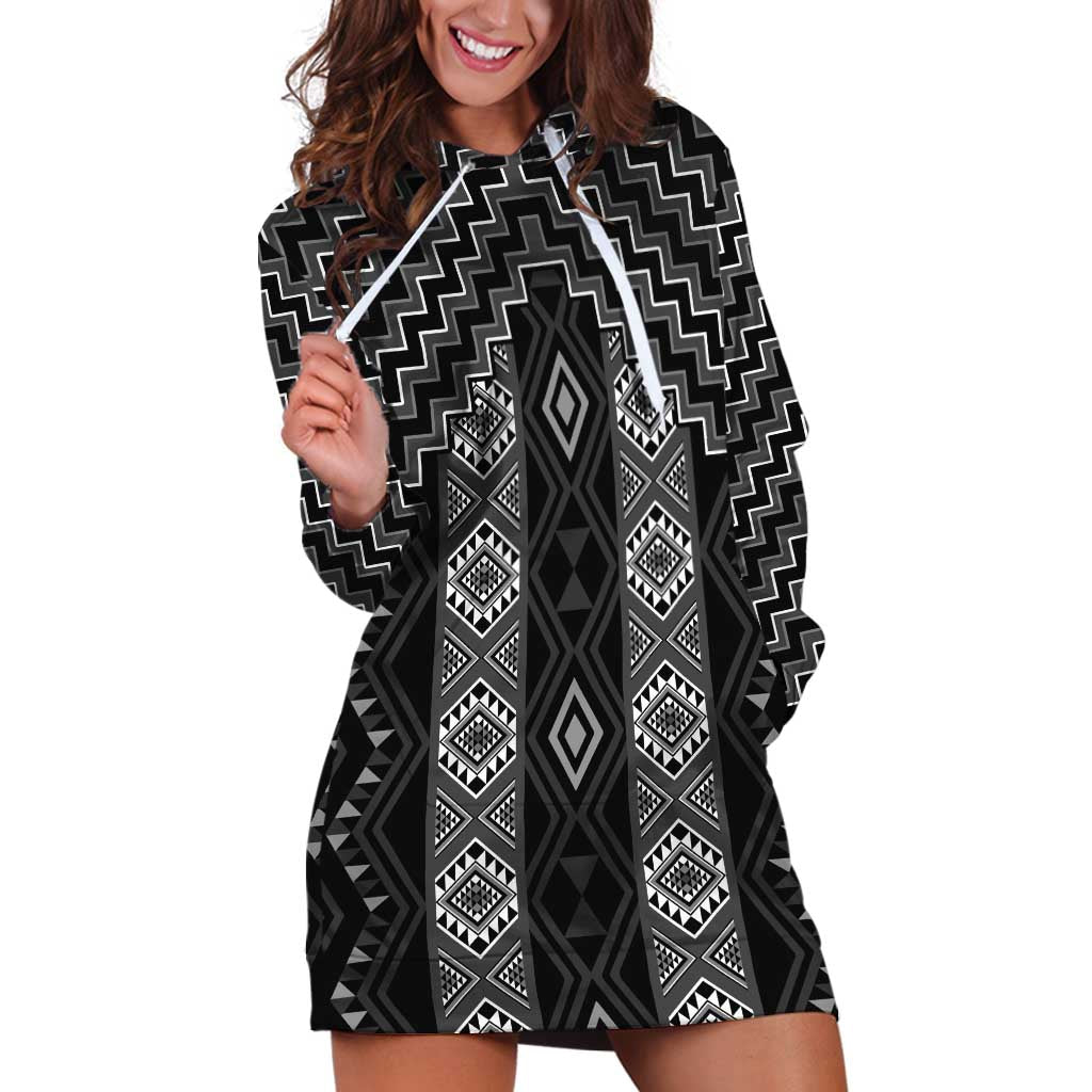 New Zealand Aotearoa Hoodie Dress Black Poutama With Taniko Pattern LT05