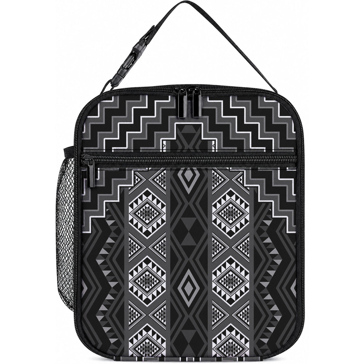 New Zealand Aotearoa Lunch Bag Black Poutama With Taniko Pattern LT05 10.2 × 8.3 × 4.3 inch Black - Polynesian Pride