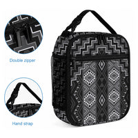 New Zealand Aotearoa Lunch Bag Black Poutama With Taniko Pattern LT05 - Polynesian Pride