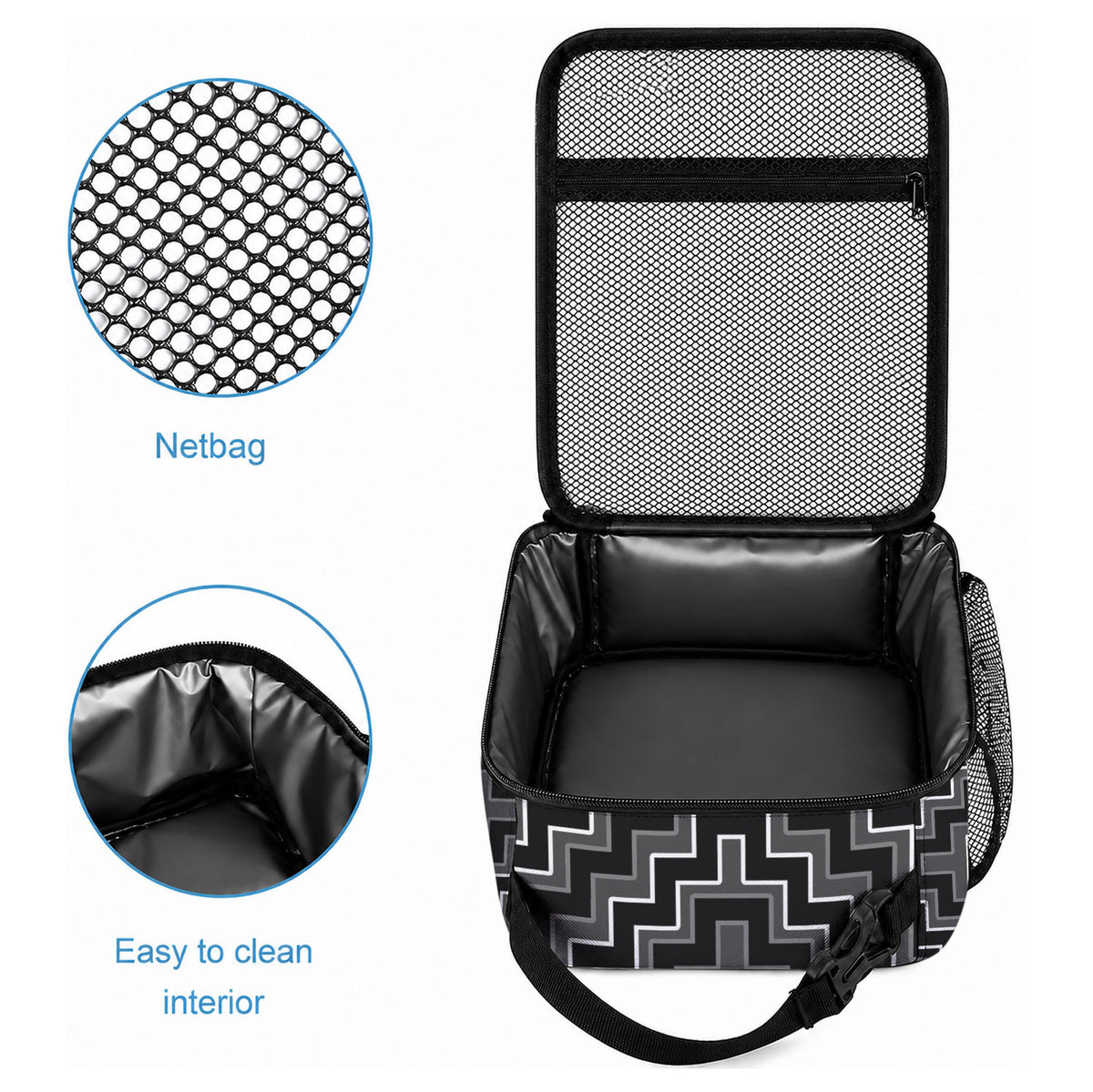 New Zealand Aotearoa Lunch Bag Black Poutama With Taniko Pattern LT05 - Polynesian Pride