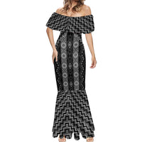 New Zealand Aotearoa Mermaid Dress Black Poutama With Taniko Pattern LT05