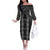 New Zealand Aotearoa Off The Shoulder Long Sleeve Dress Black Poutama With Taniko Pattern LT05