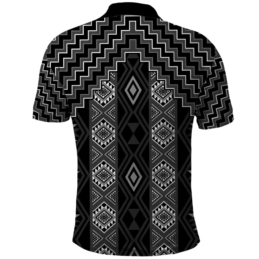New Zealand Aotearoa Polo Shirt Black Poutama With Taniko Pattern LT05