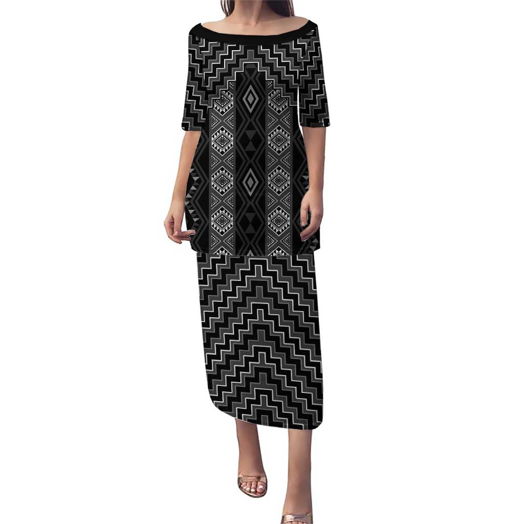 New Zealand Aotearoa Puletasi Black Poutama With Taniko Pattern LT05