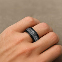 New Zealand Aotearoa Spinner Ring Black Poutama With Taniko Pattern - Polynesian Pride