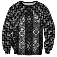 New Zealand Aotearoa Sweatshirt Black Poutama With Taniko Pattern LT05