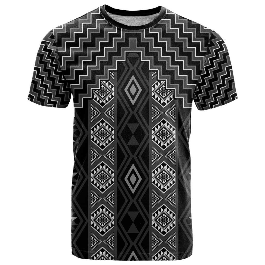 New Zealand Aotearoa T Shirt Black Poutama With Taniko Pattern LT05