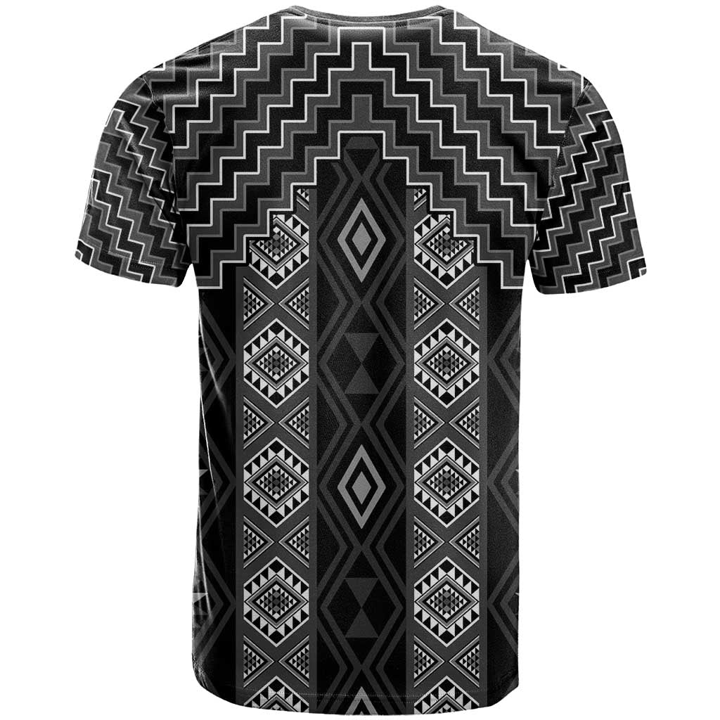 New Zealand Aotearoa T Shirt Black Poutama With Taniko Pattern LT05
