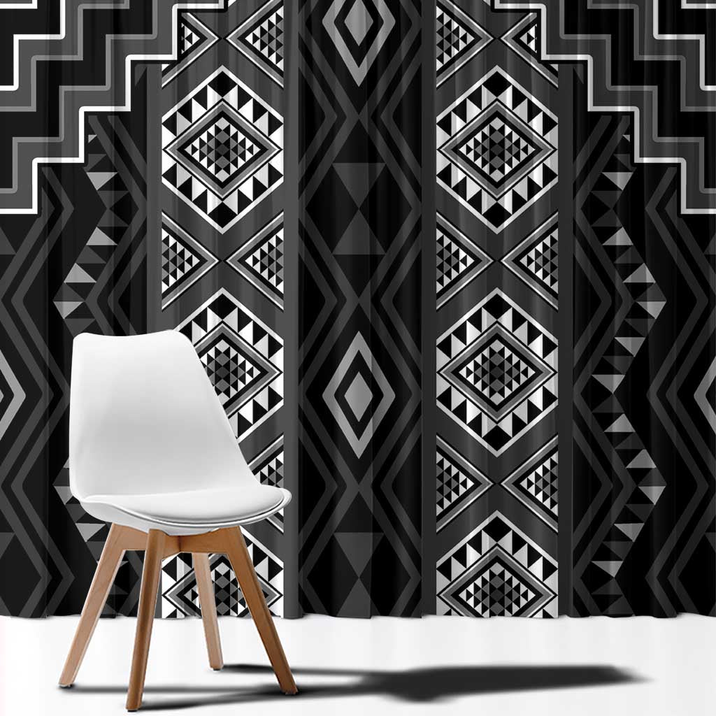 New Zealand Aotearoa Window Curtain Black Poutama With Taniko Pattern LT05