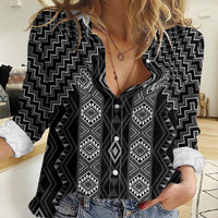 New Zealand Aotearoa Women Casual Shirt Black Poutama With Taniko Pattern LT05