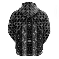 New Zealand Aotearoa Zip Hoodie Black Poutama With Taniko Pattern LT05