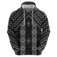 New Zealand Aotearoa Zip Hoodie Black Poutama With Taniko Pattern LT05
