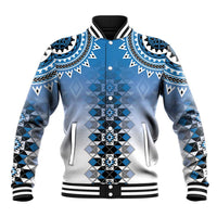 New Zealand Baseball Jacket Poutama Mix Blue Taniko Inspired Art LT05