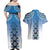 New Zealand Couples Matching Off Shoulder Maxi Dress and Hawaiian Shirt Poutama Mix Blue Taniko Inspired Art LT05