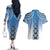 New Zealand Couples Matching Off The Shoulder Long Sleeve Dress and Hawaiian Shirt Poutama Mix Blue Taniko Inspired Art LT05