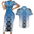 New Zealand Couples Matching Short Sleeve Bodycon Dress and Hawaiian Shirt Poutama Mix Blue Taniko Inspired Art LT05